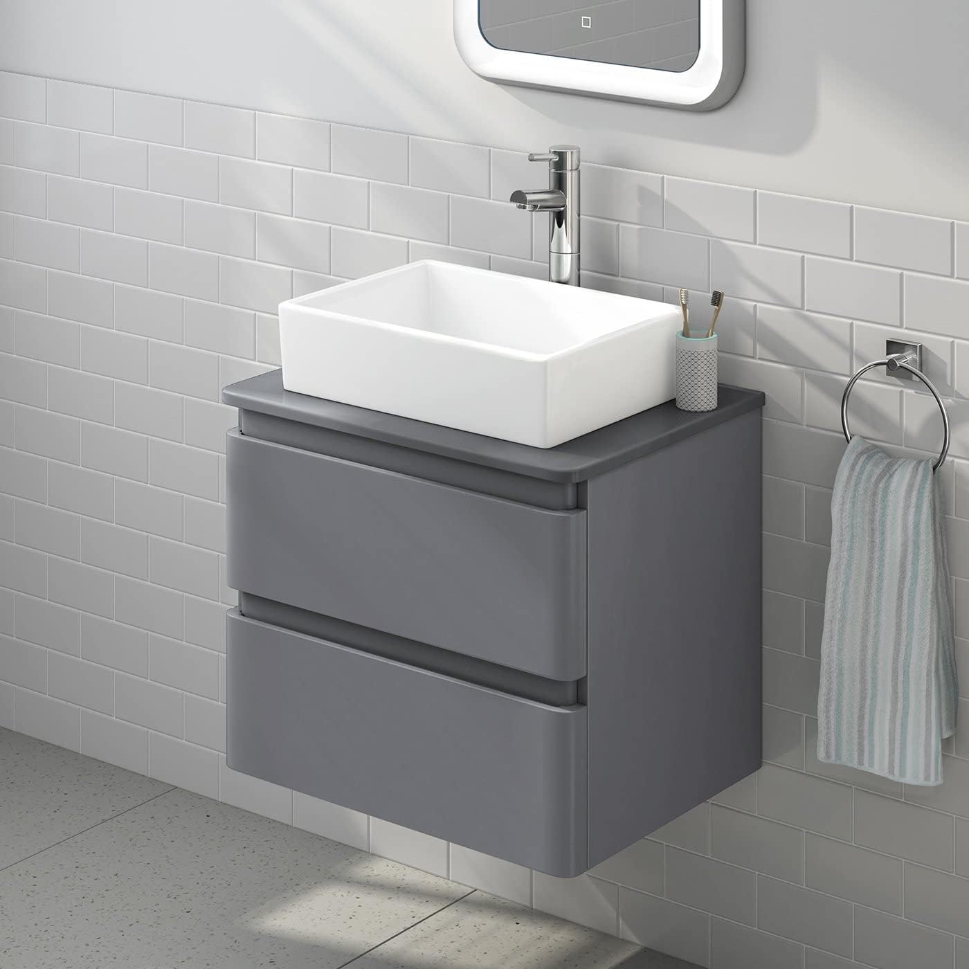 Modern Rectangular White Gloss Countertop Ceramic Wash Basin Sink
