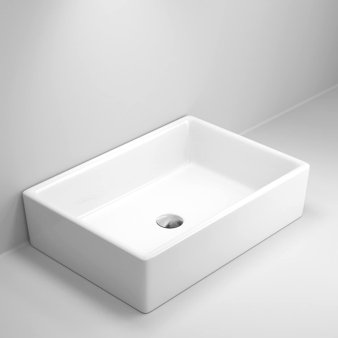 Modern Rectangular White Gloss Countertop Ceramic Wash Basin Sink