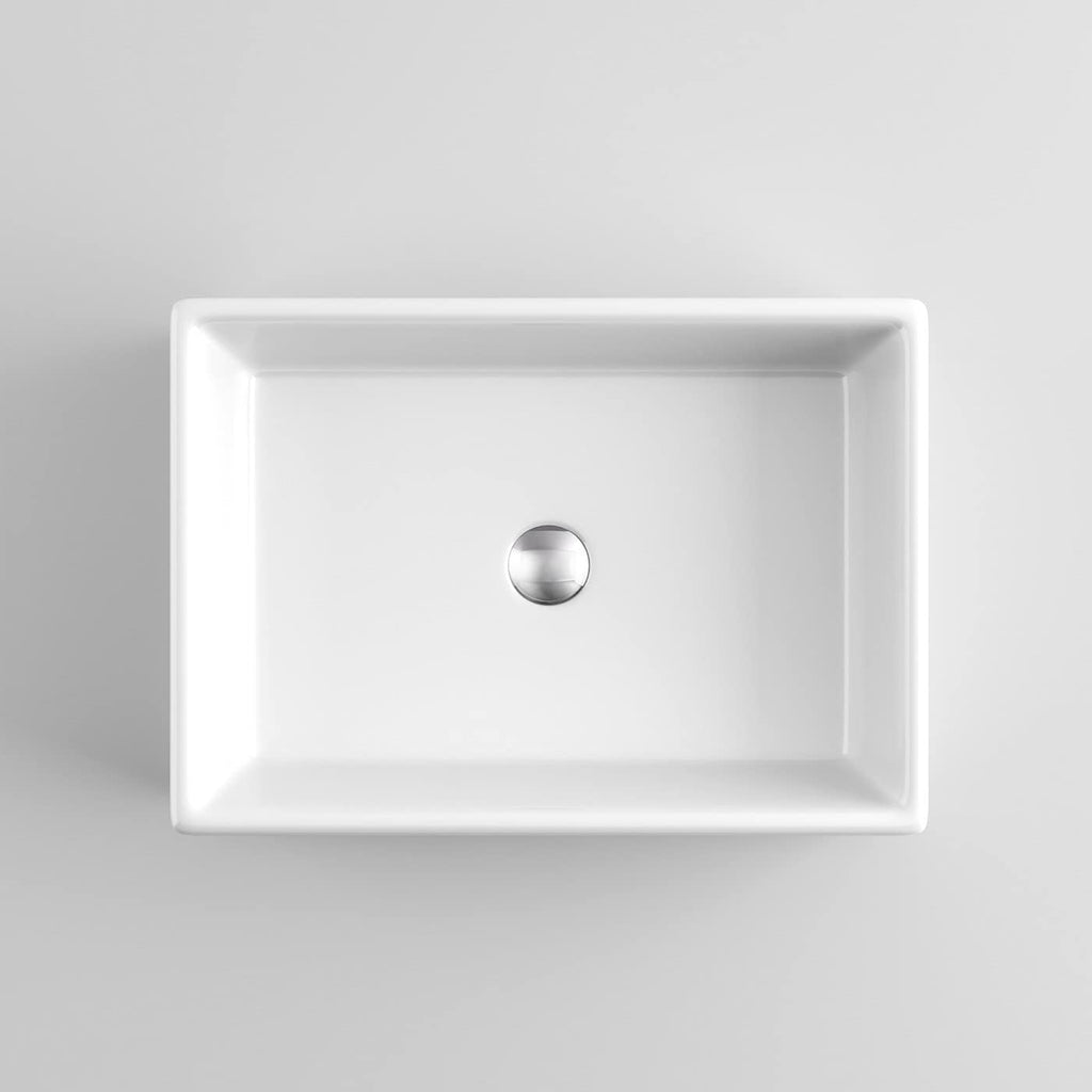 Modern Rectangular White Gloss Countertop Ceramic Wash Basin Sink