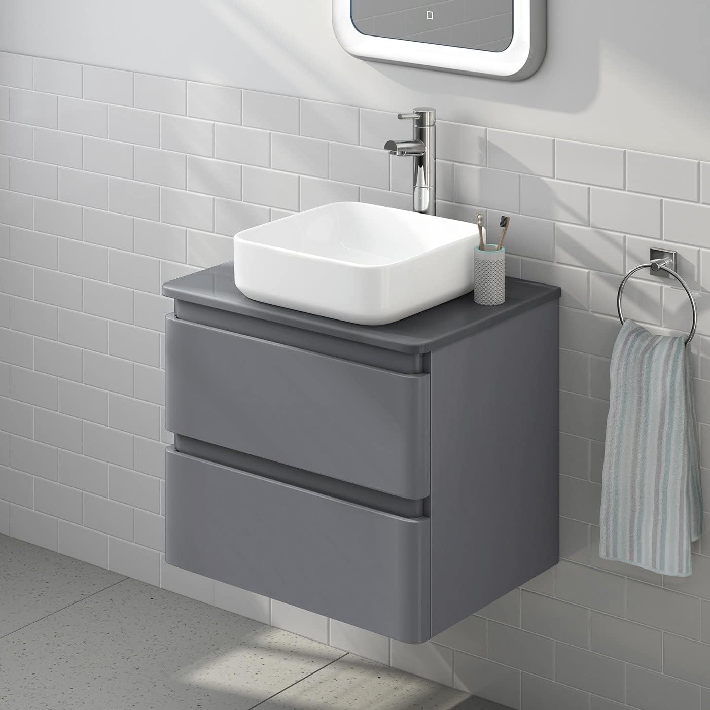 Modern Square White Gloss Countertop Ceramic Wash Basin Sink