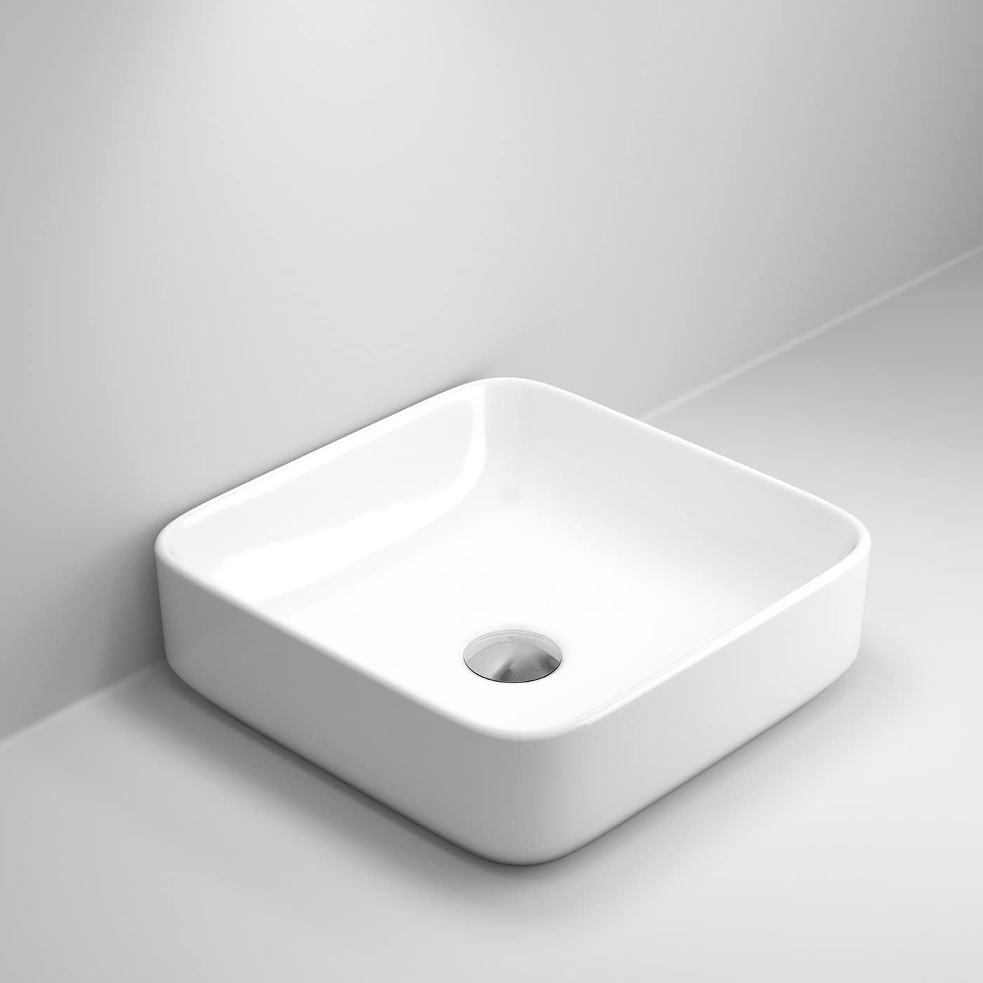 Modern Square White Gloss Countertop Ceramic Wash Basin Sink