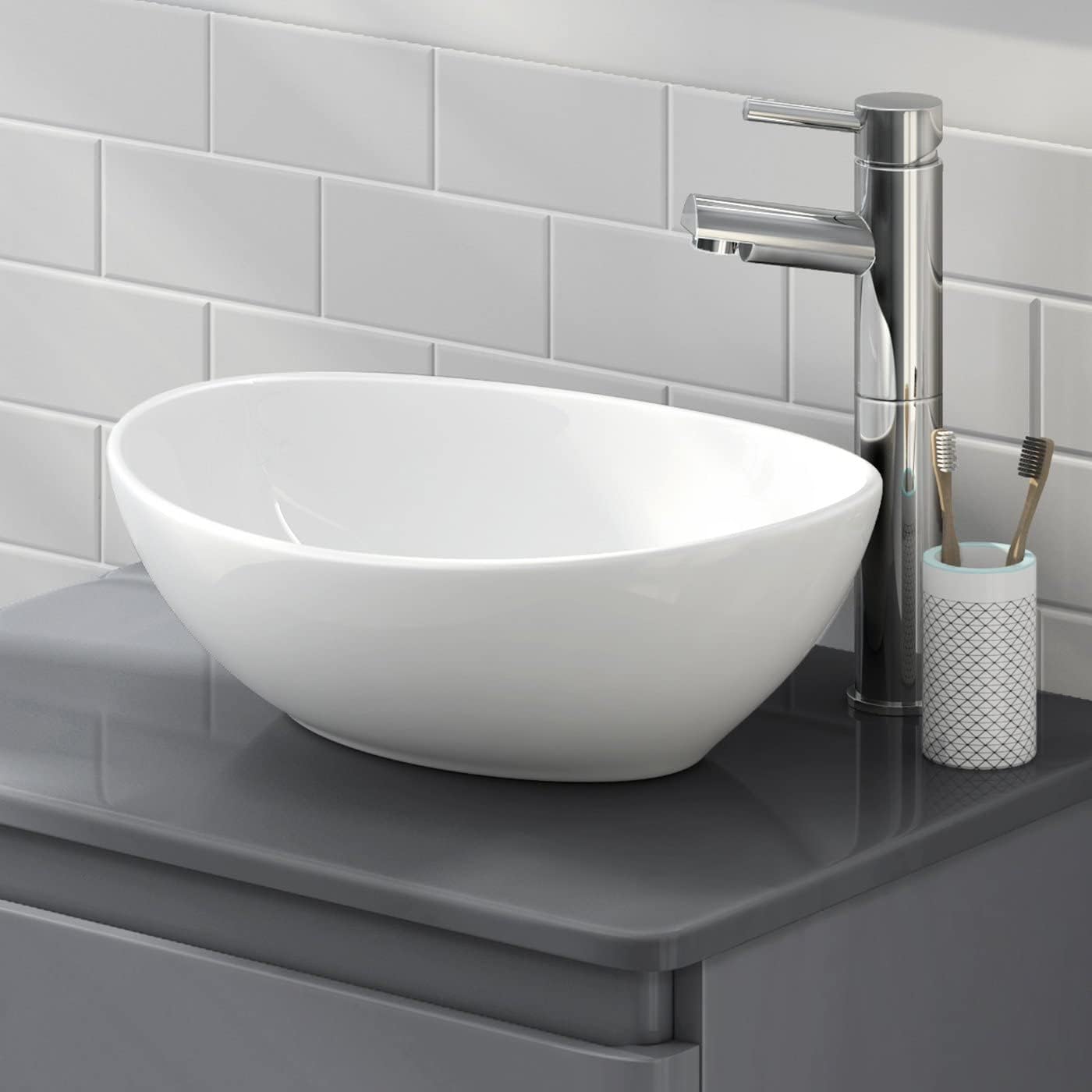 Modern Oval Gloss White Countertop Basin Sink Ceramic
