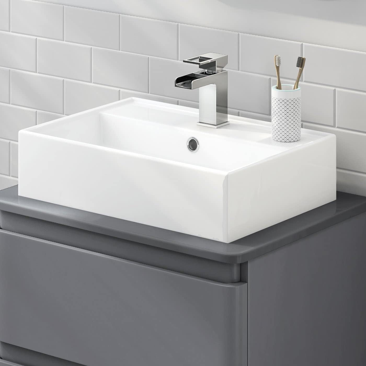 Modern Wall Hung Rectangular Counter Top Ceramic Wash Basin Sink