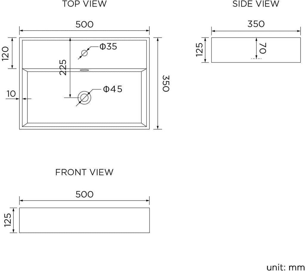 Modern Wall Hung Rectangular Counter Top Ceramic Wash Basin Sink