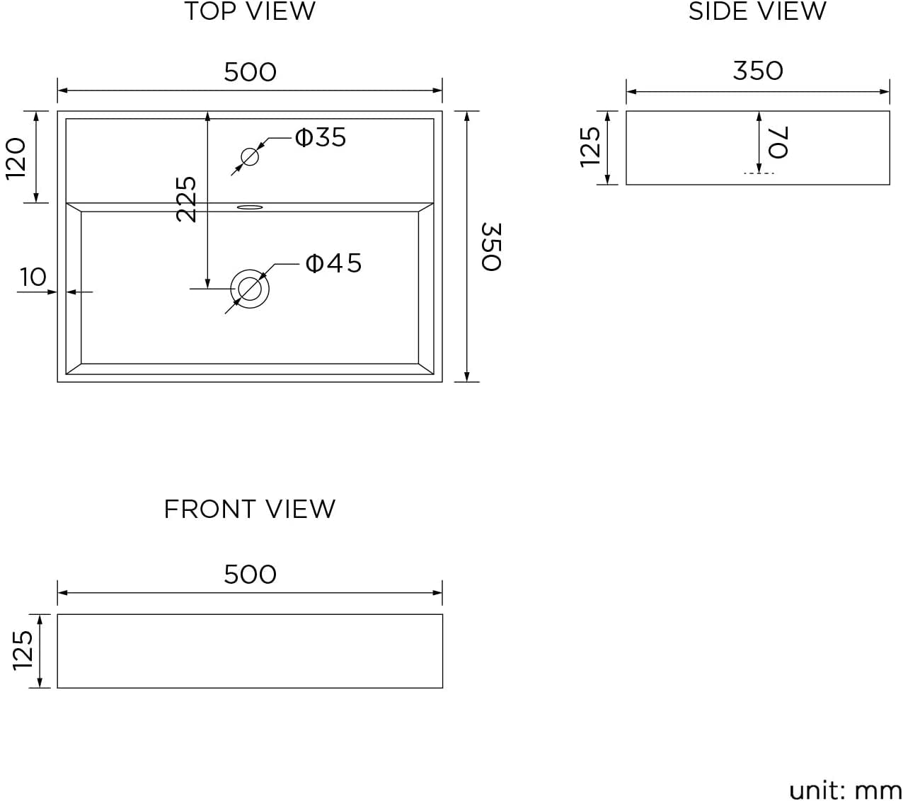 Modern Wall Hung Rectangular Counter Top Ceramic Wash Basin Sink