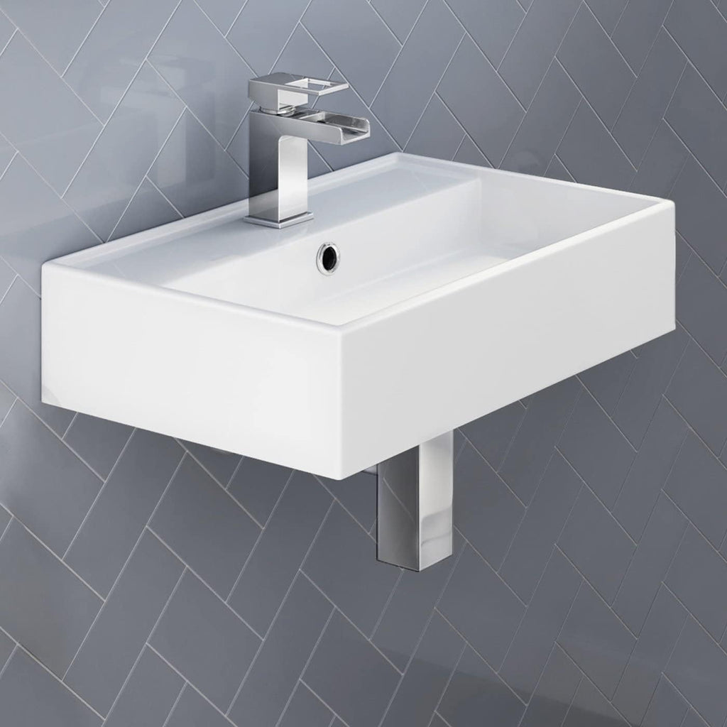 Modern Wall Hung Rectangular Counter Top Ceramic Wash Basin Sink