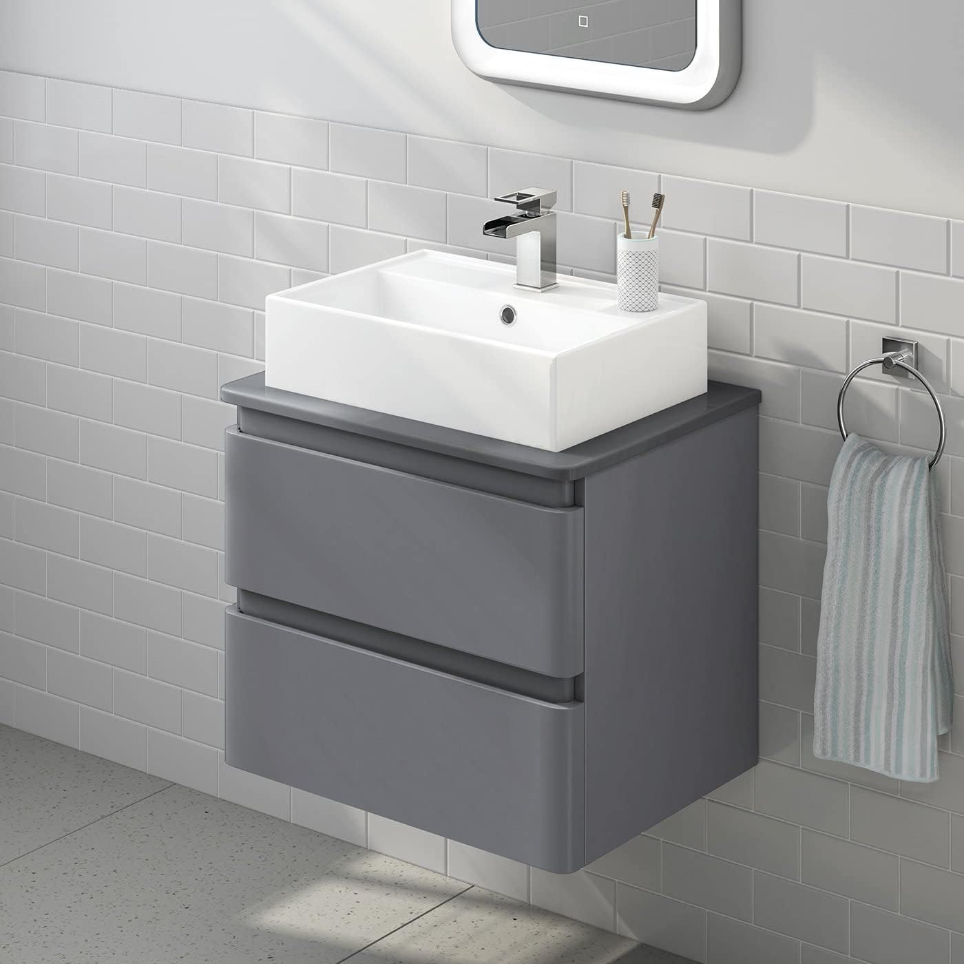 Modern Wall Hung Rectangular Counter Top Ceramic Wash Basin Sink