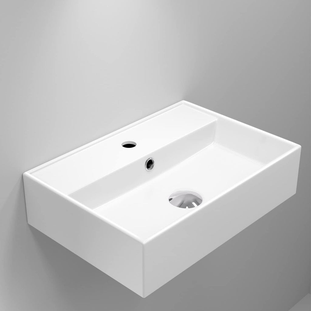 Modern Wall Hung Rectangular Counter Top Ceramic Wash Basin Sink
