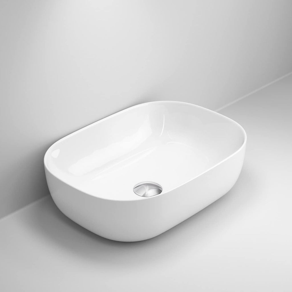 Modern Curved Countertop Sink Wash Basin Gloss White Ceramic