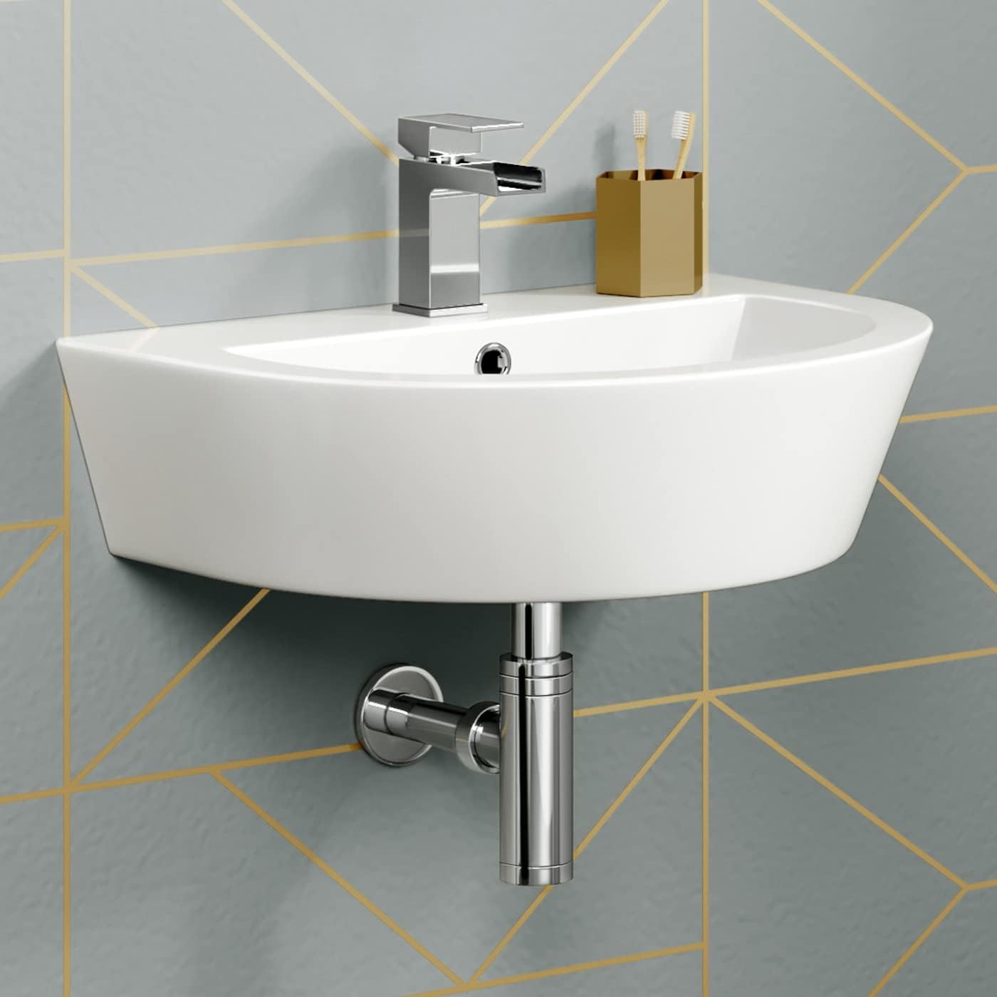 Modern Curved Ceramic Basin Wall Hung Cloakroom Bathroom Sink