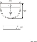 Modern Curved Ceramic Basin Wall Hung Cloakroom Bathroom Sink