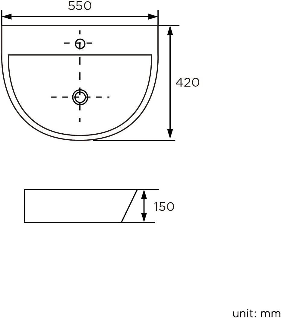 Modern Curved Ceramic Basin Wall Hung Cloakroom Bathroom Sink