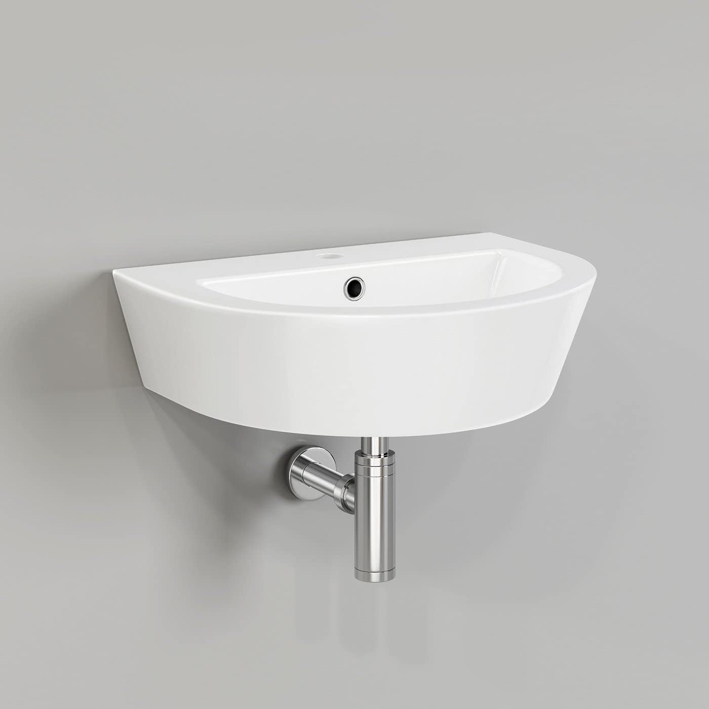 Modern Curved Ceramic Basin Wall Hung Cloakroom Bathroom Sink