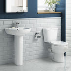iBathUK Basics Close Coupled Toilet & Round Pedestal Basin, Stylish Complete Bathroom Suites for Contemporary Home