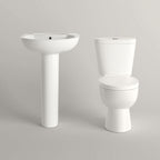 iBathUK Basics Close Coupled Toilet & Round Pedestal Basin, Stylish Complete Bathroom Suites for Contemporary Home