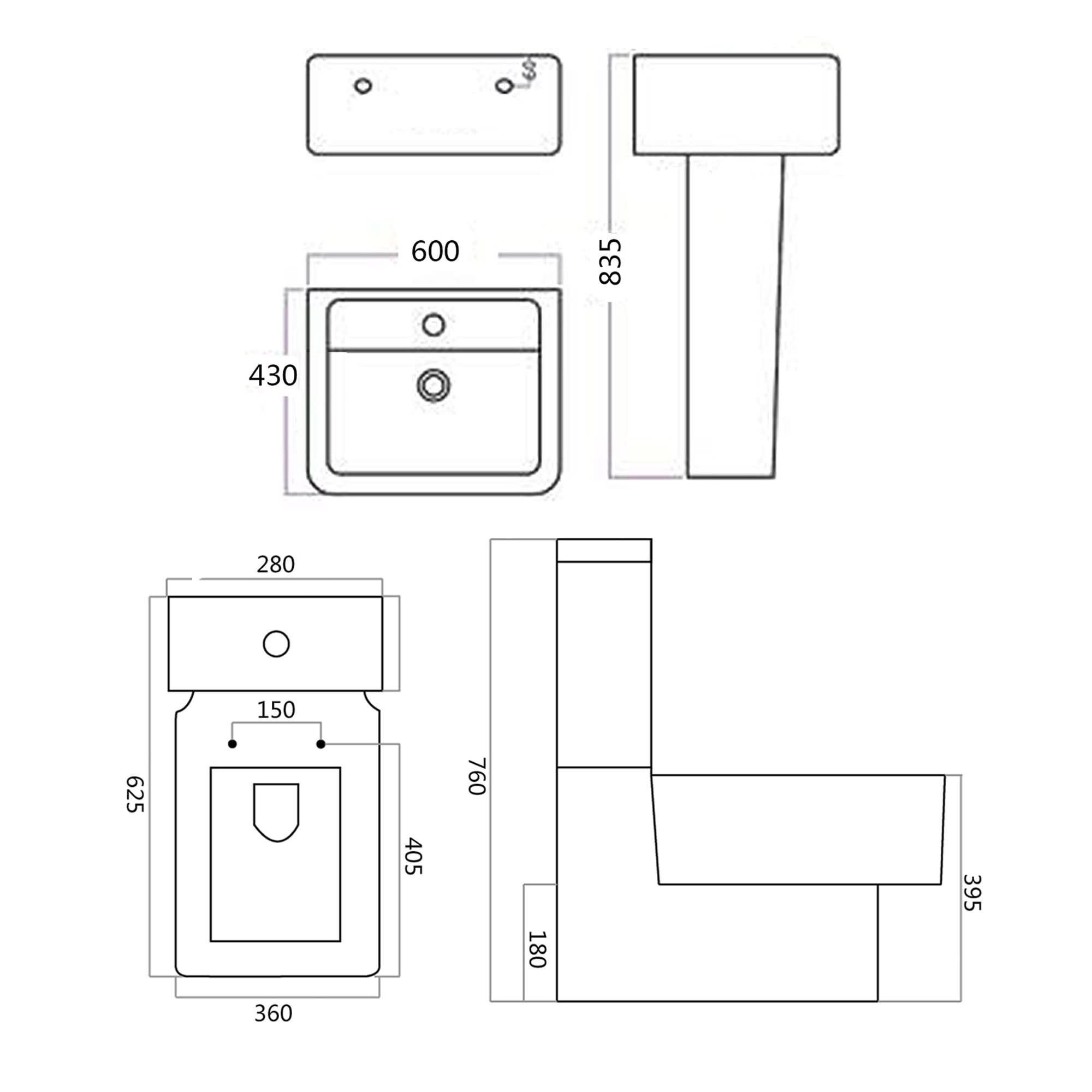 iBathUK Basics Close Coupled Toilet & Round Pedestal Basin, Stylish Complete Bathroom Suites for Contemporary Home
