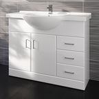 iBathUK Quartz Basin Vanity Unit, Sink Cabinet with Drawers, Modern Bathroom Storage Furniture, Vanity Unit with Basin, White Gloss, 1050mm