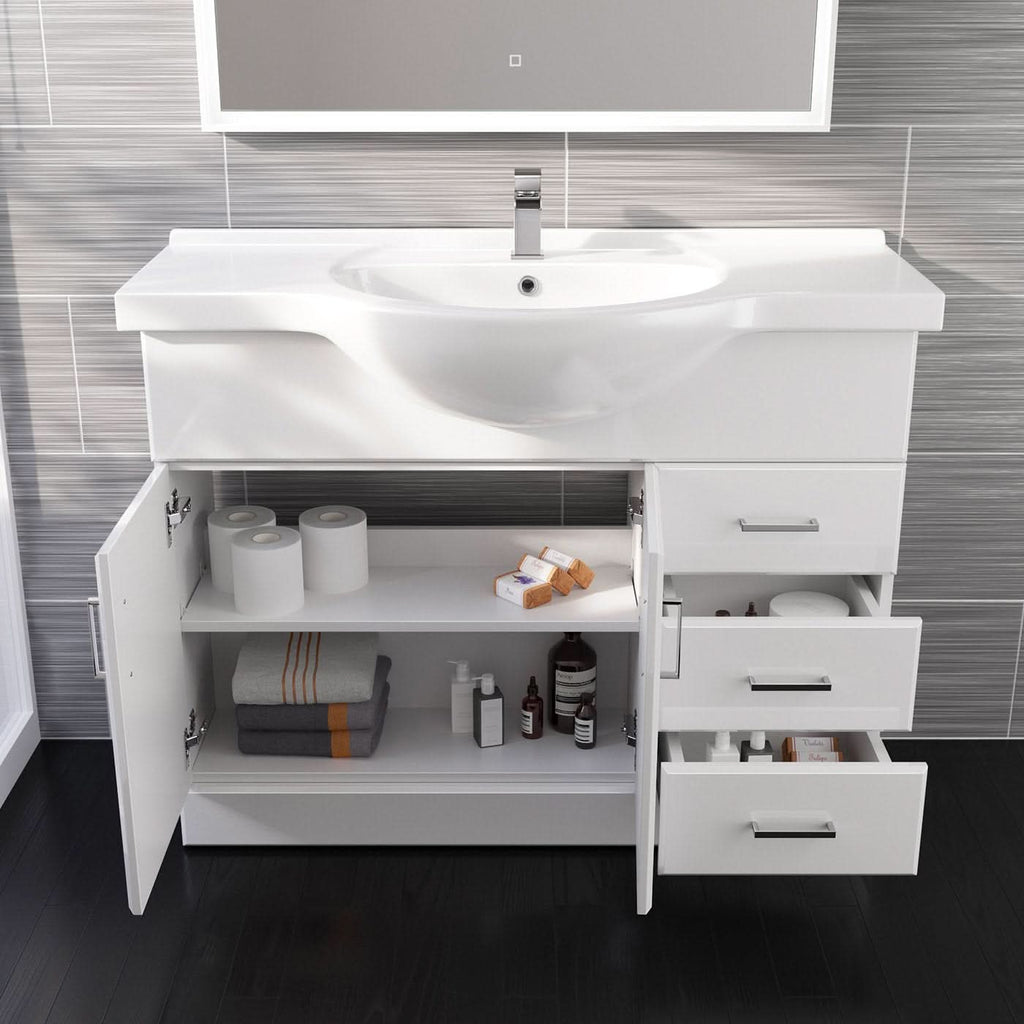 iBathUK Quartz Basin Vanity Unit, Sink Cabinet with Drawers, Modern Bathroom Storage Furniture, Vanity Unit with Basin, White Gloss, 1050mm