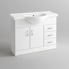 iBathUK Quartz Basin Vanity Unit, Sink Cabinet with Drawers, Modern Bathroom Storage Furniture, Vanity Unit with Basin, White Gloss, 1050mm