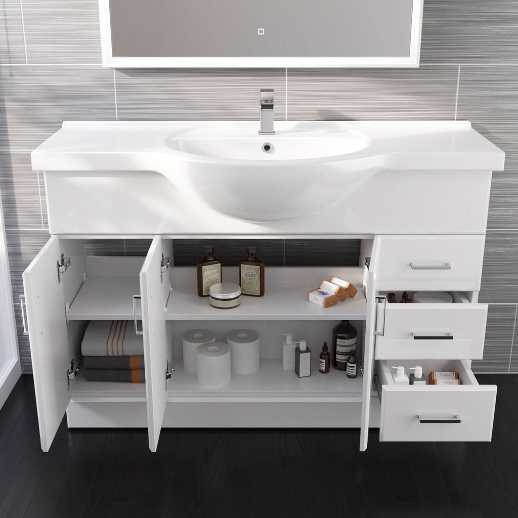 iBathUK Quartz Basin Vanity Unit, Sink Cabinet with Drawers, Modern Bathroom Storage Furniture, Vanity Unit with Basin, White Gloss, 1200mm