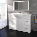 iBathUK Quartz Basin Vanity Unit, Sink Cabinet with Drawers, Modern Bathroom Storage Furniture, Vanity Unit with Basin, White Gloss, 1200mm