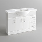 iBathUK Quartz Basin Vanity Unit, Sink Cabinet with Drawers, Modern Bathroom Storage Furniture, Vanity Unit with Basin, White Gloss, 1200mm