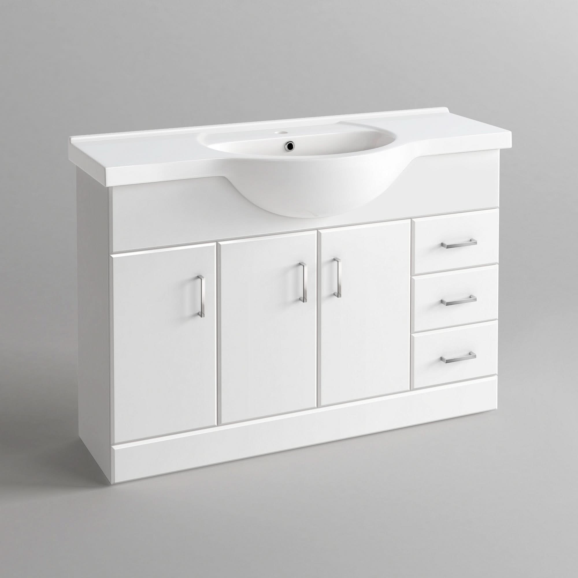 iBathUK Quartz Basin Vanity Unit, Sink Cabinet with Drawers, Modern Bathroom Storage Furniture, Vanity Unit with Basin, White Gloss, 1200mm