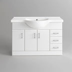 iBathUK Quartz Basin Vanity Unit, Sink Cabinet with Drawers, Modern Bathroom Storage Furniture, Vanity Unit with Basin, White Gloss, 1200mm