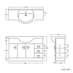 iBathUK Quartz Basin Vanity Unit, Sink Cabinet with Drawers, Modern Bathroom Storage Furniture, Vanity Unit with Basin, White Gloss, 1200mm