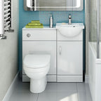 iBathUK Cove Vanity Basin Unit & Back to Wall Toilet Set, Compact Modern Bathroom Furniture Combo, Vanity Unit with Basin, White Gloss, 900mm