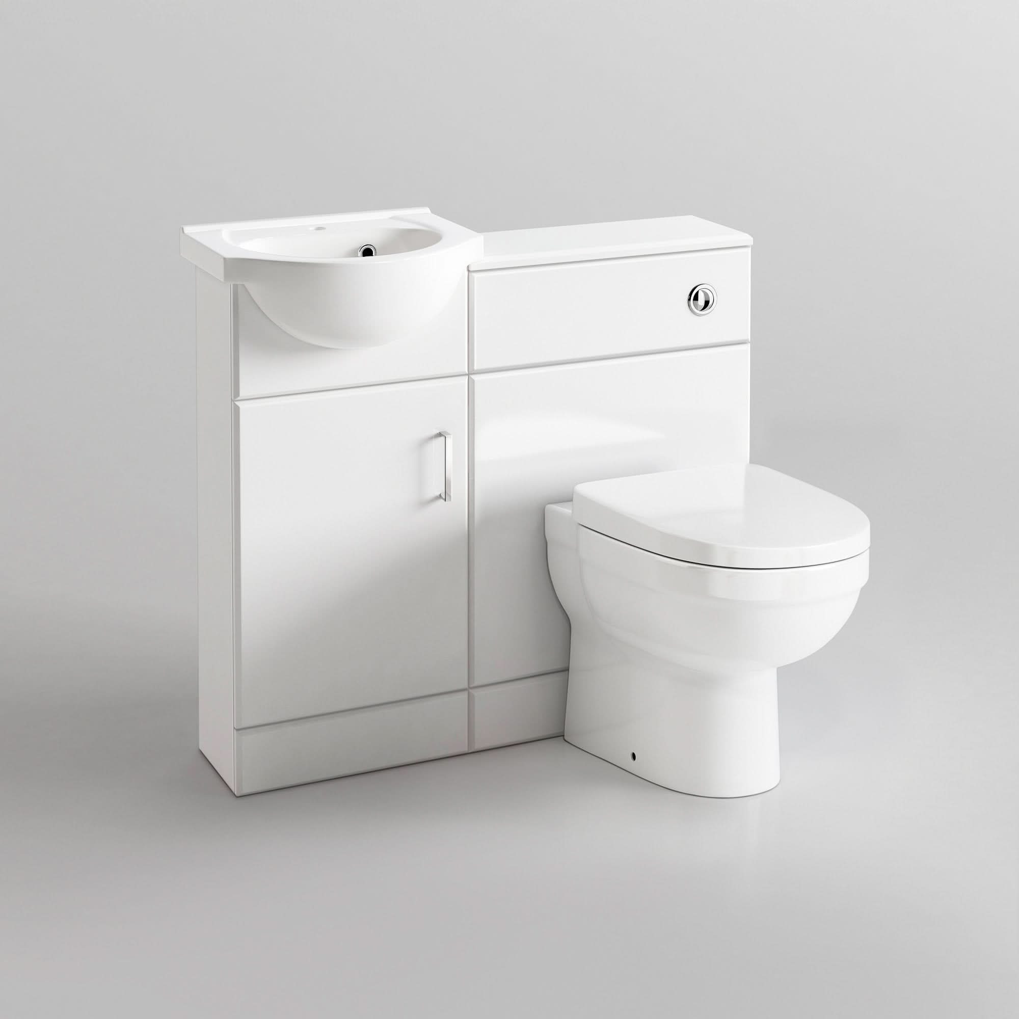 iBathUK Cove Vanity Basin Unit & Back to Wall Toilet Set, Compact Modern Bathroom Furniture Combo, Vanity Unit with Basin, White Gloss, 900mm