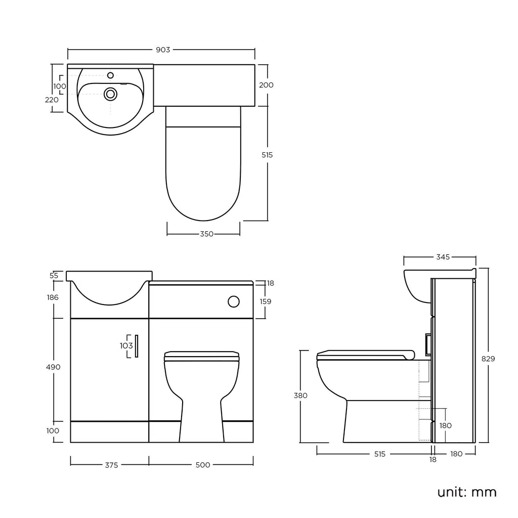 iBathUK Cove Vanity Basin Unit & Back to Wall Toilet Set, Compact Modern Bathroom Furniture Combo, Vanity Unit with Basin, White Gloss, 900mm
