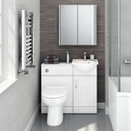 iBathUK Cove Vanity Basin Unit & Back to Wall Toilet Set, Compact Modern Bathroom Furniture Combo, Vanity Unit with Basin, White Gloss, 900mm