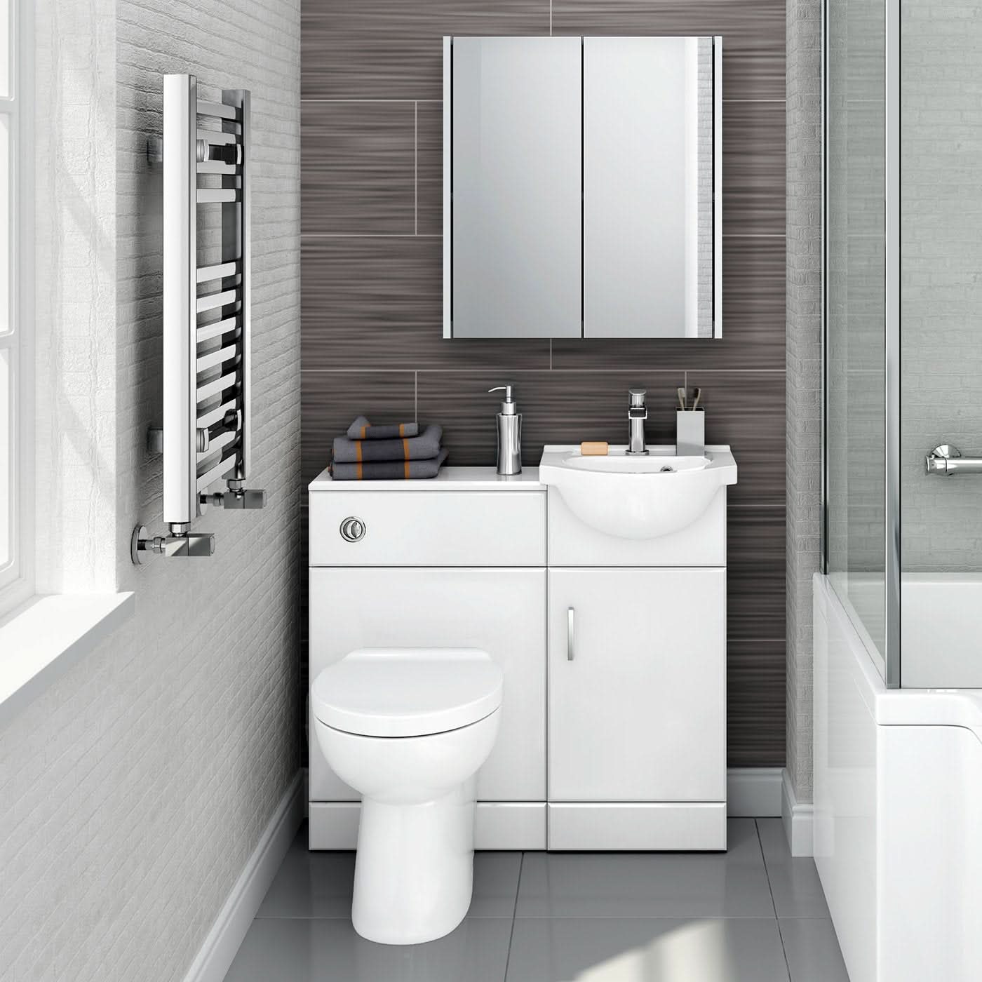 iBathUK Cove Vanity Basin Unit & Back to Wall Toilet Set, Compact Modern Bathroom Furniture Combo, Vanity Unit with Basin, White Gloss, 900mm