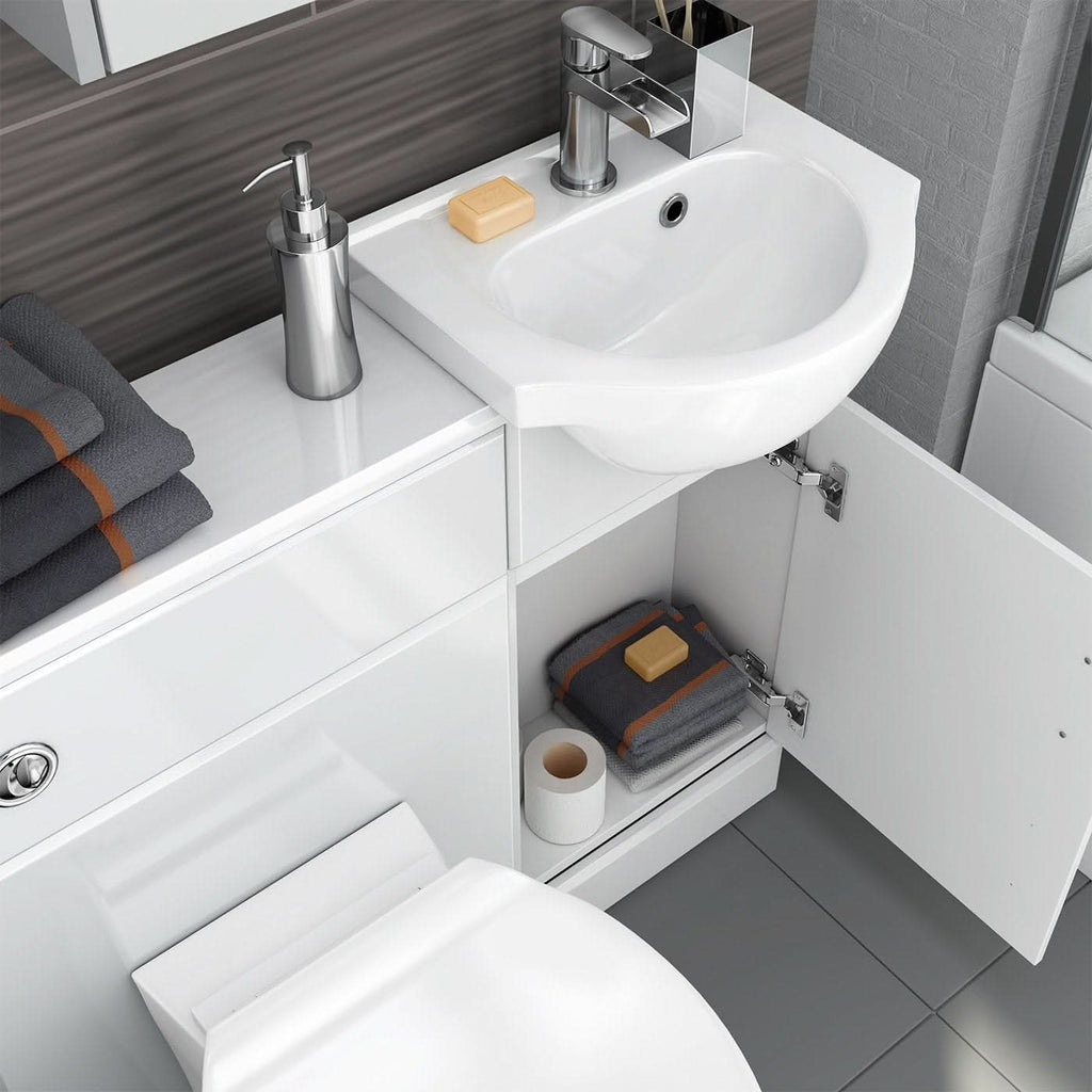 iBathUK Cove Vanity Basin Unit & Back to Wall Toilet Set, Compact Modern Bathroom Furniture Combo, Vanity Unit with Basin, White Gloss, 900mm
