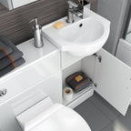 iBathUK Cove Vanity Basin Unit & Back to Wall Toilet Set, Compact Modern Bathroom Furniture Combo, Vanity Unit with Basin, White Gloss, 900mm