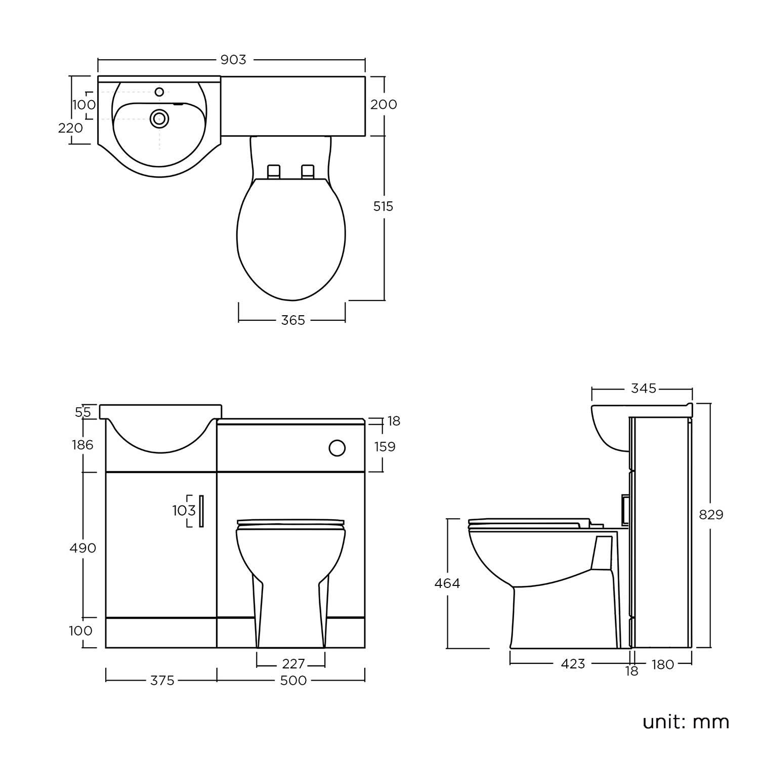 iBathUK Cove Vanity Basin Unit & Back to Wall Toilet Set, Compact Modern Bathroom Furniture Combo, Vanity Unit with Basin, White Gloss, 900mm