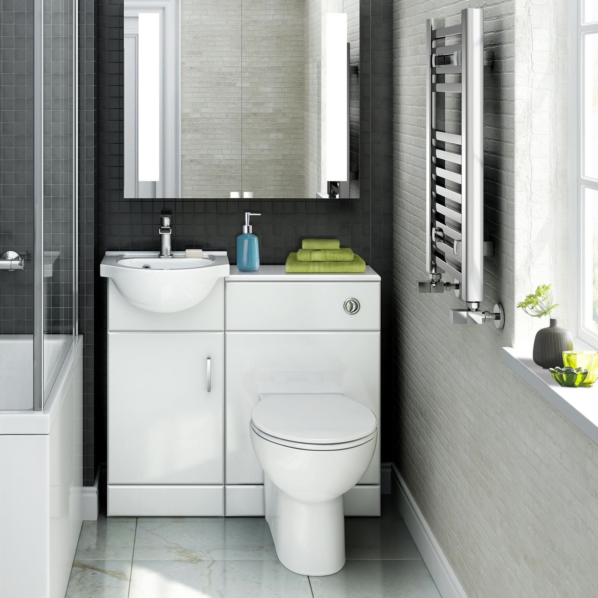 iBathUK Cove Vanity Unit & Round Toilet Set, Modern Bathroom Sink & Storage Furniture Combo, Vanity Unit with Basin, White Gloss, 903mm