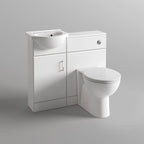 iBathUK Cove Vanity Unit & Round Toilet Set, Modern Bathroom Sink & Storage Furniture Combo, Vanity Unit with Basin, White Gloss, 903mm