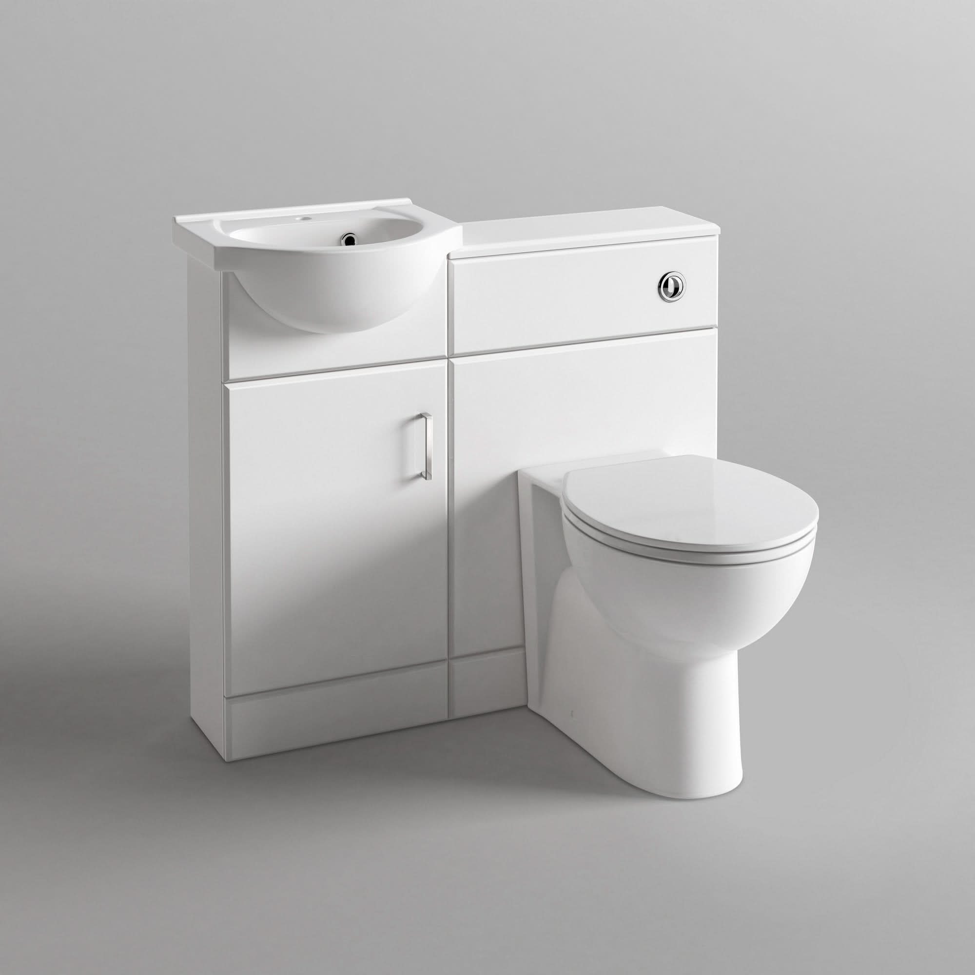 iBathUK Cove Vanity Unit & Round Toilet Set, Modern Bathroom Sink & Storage Furniture Combo, Vanity Unit with Basin, White Gloss, 903mm