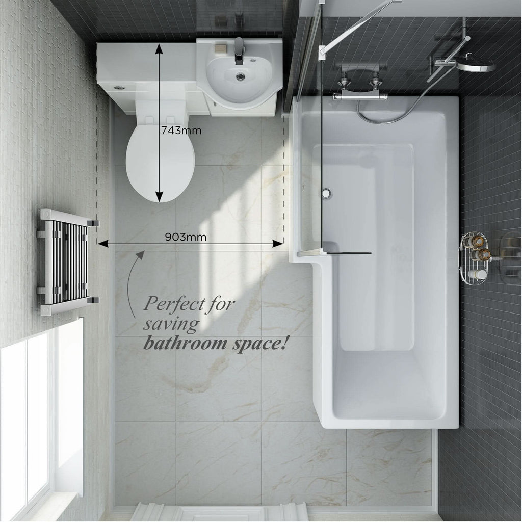 iBathUK Cove Vanity Unit & Round Toilet Set, Modern Bathroom Sink & Storage Furniture Combo, Vanity Unit with Basin, White Gloss, 903mm