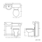 iBathUK Cove Vanity Unit & Round Toilet Set, Modern Bathroom Sink & Storage Furniture Combo, Vanity Unit with Basin, White Gloss, 903mm