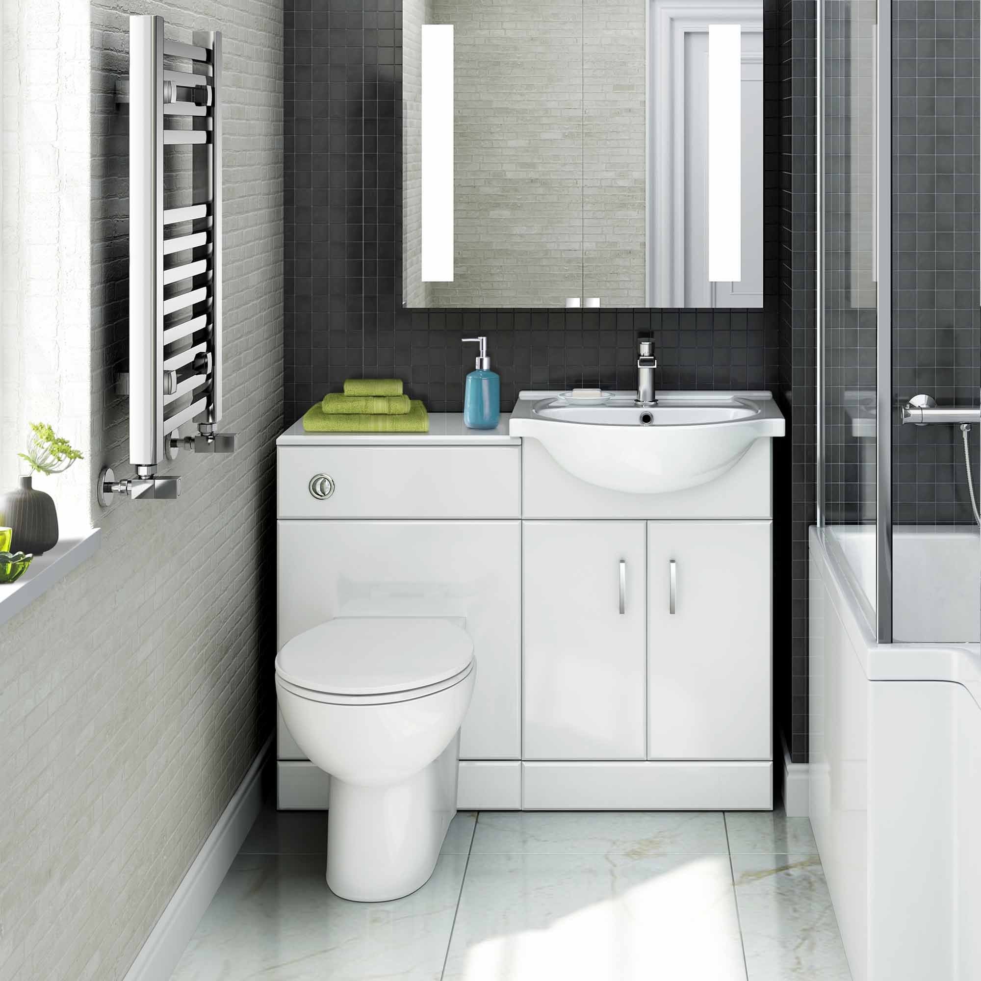 Quartz - 1048 mm White Gloss Vanity Unit Round Toilet Bathroom Sink Storage Furniture