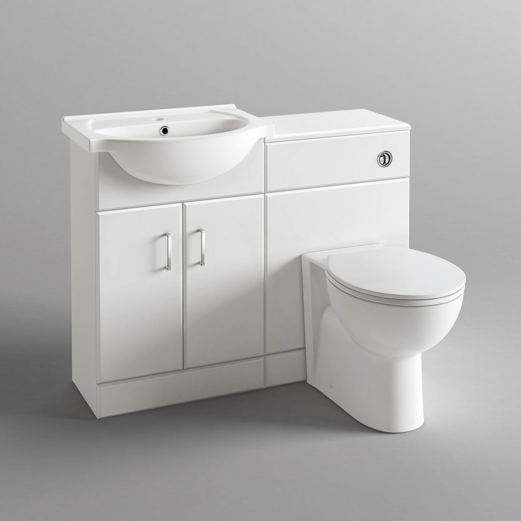 Quartz - 1048 mm White Gloss Vanity Unit Round Toilet Bathroom Sink Storage Furniture