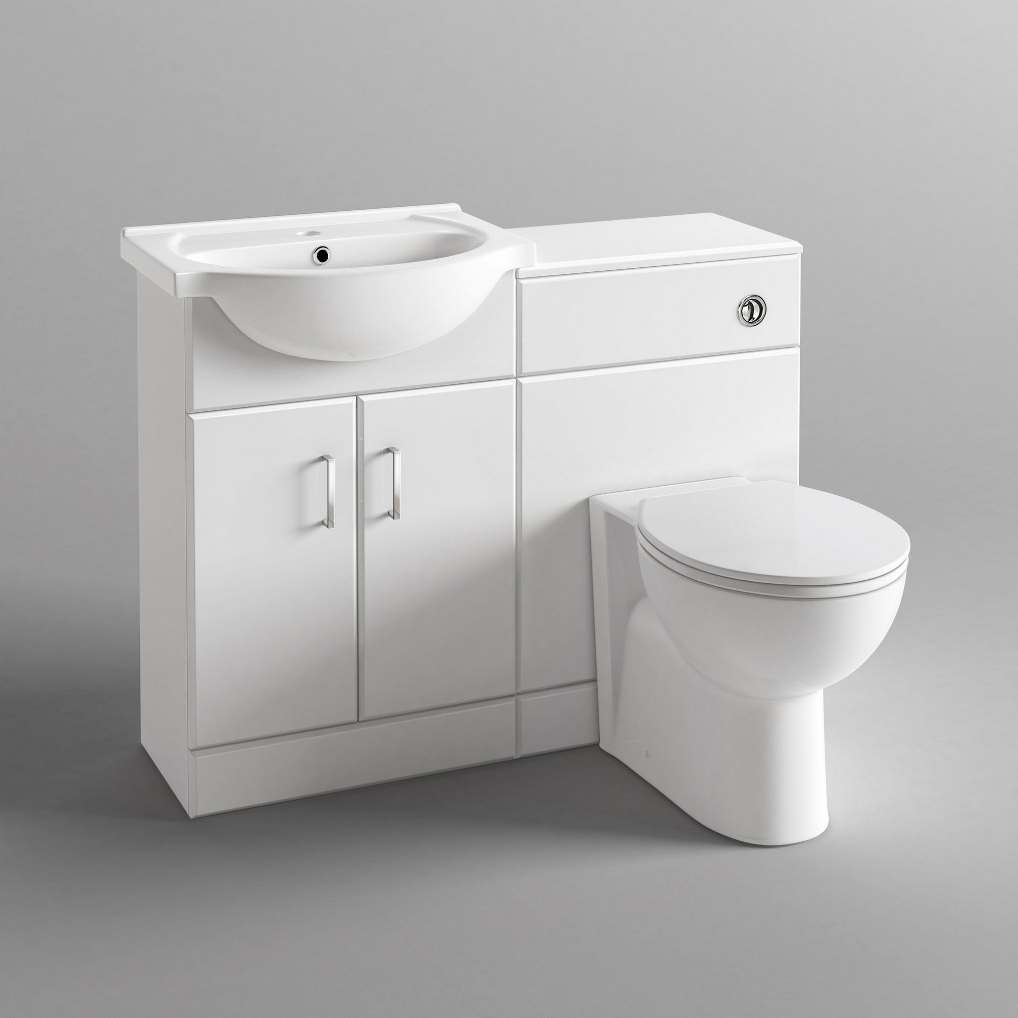 Quartz - 1048 mm White Gloss Vanity Unit Round Toilet Bathroom Sink Storage Furniture