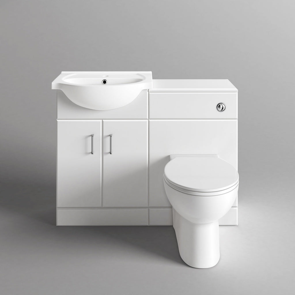 Quartz - 1048 mm White Gloss Vanity Unit Round Toilet Bathroom Sink Storage Furniture