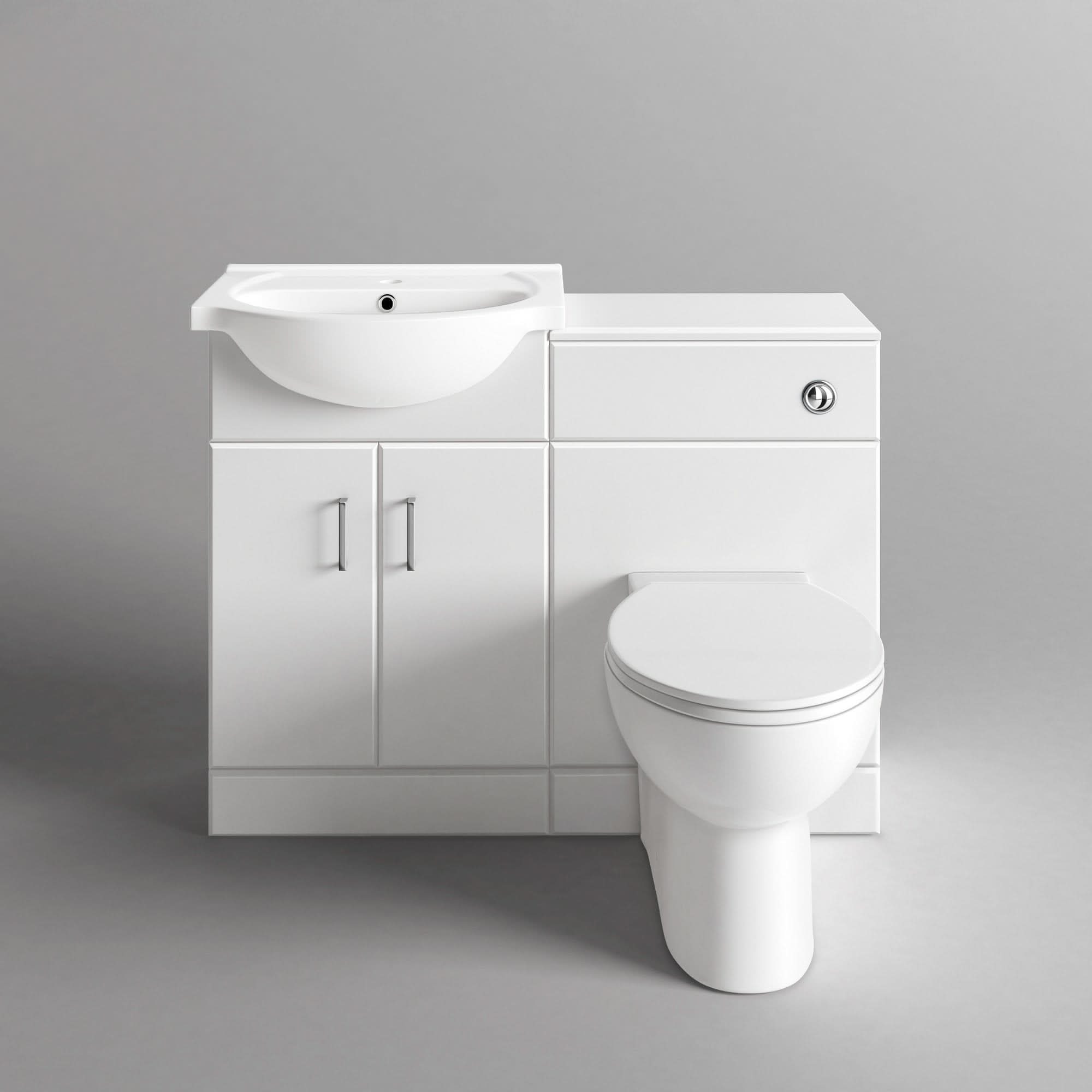 Combined White Bathroom Suite Unit with Sink and Toilet