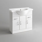 iBathUK Quartz Basin Vanity Unit, Bathroom Sink Cabinet with Storage, Modern Space-Saving Furniture, Vanity Unit with Basin, White Gloss, 850mm