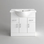 iBathUK Quartz Basin Vanity Unit, Bathroom Sink Cabinet with Storage, Modern Space-Saving Furniture, Vanity Unit with Basin, White Gloss, 850mm