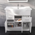iBathUK Quartz Basin Vanity Unit, Bathroom Sink Cabinet with Storage, Modern Space-Saving Furniture, Vanity Unit with Basin, White Gloss, 850mm